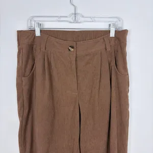 Halara High Rise Corduroy Pleated Straight Pants Soft Casual Brown Large Tall thumbnail 3