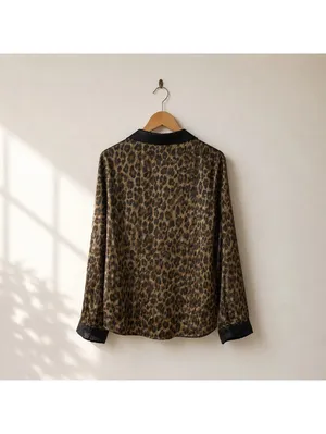 Jones New York Silky Leopard Pajama Top Small Button Front Animal Print thumbnail 2