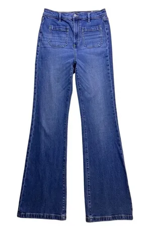 Ann Taylor Flare Jeans‎ Women 4 Blue Patch Pocket High Rise Denim Classic thumbnail 1