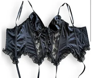 Vtg Corset Sz Large Whimsigoth Witchy Fairy Grunge Lace Satin Coquette Boning thumbnail 2