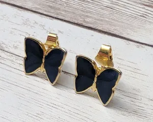 Vintage Clip On Earrings - Black & Gold Tone Butterfly - Clip Repair Needed thumbnail 2