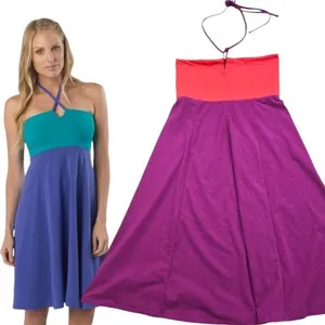 Prana Red Magenta Color‎ Block Solana Strapless Dress Convertible Skirt Small thumbnail 2