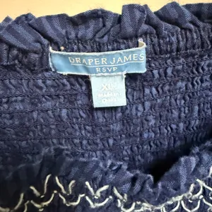 Draper James RSVP Dress XL Navy Blue Smocked Puff Sleeve Mini‎ Striped thumbnail 7