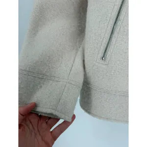 Zara Biker Jacket Women Medium White Boucle Asymmetric Zip Oversized Minimalist thumbnail 10