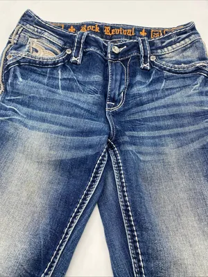 Rock Revival Rosalie Mid Rise Skinny Jeans Embellished Rhinestone Women 26 Denim thumbnail 7