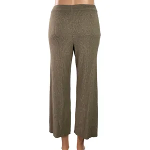 Uniqlo Womens Brown Ribbed Knit Casual Straight Wide Leg Trouser Lounge Pants 27 thumbnail 3