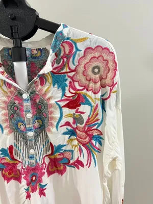 NWOT Johnny Was Floral Embroidered Long Sleeves Blouse Boho Chic Size L thumbnail 9