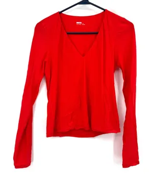 Smoothiez by Aerie Size‎ Large Long Sleeve Top Shirt Blouse Red V Neck Layer thumbnail 1