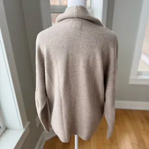 H by Halston Taupe Oatmeal Merino Wool Drawstring Mockneck Sweater Size Small thumbnail 3