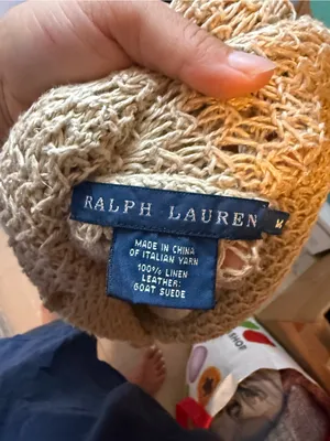Ralph Lauren Vintage Tan Linen Open Knit Cardigan with Leather Accents thumbnail 3