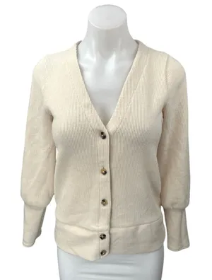 Madewell Cream Ribbed Knit Balloon Sleeve Button Up Cardigan Sweater Top Size XS thumbnail 1