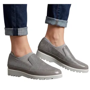Donald Pliner Grey Leather Lizard Embossed Platform Loafers Shoes 8.5M thumbnail 1