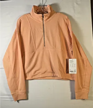 Athleta Seasoft‎ Rib 1/4 Zip Popover Sweatshirt Apricot Orange Women Large NEW thumbnail 1
