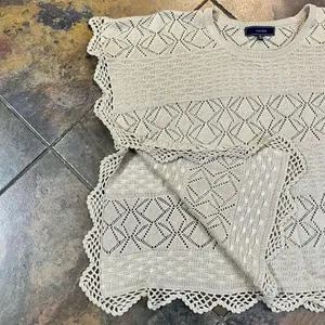 Lumiere Women’s Tan Knit Crochet Poncho Blouse One Size thumbnail 10