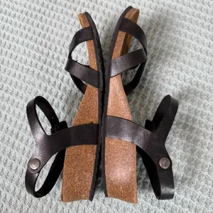 Papillio Birkenstock Womens Black Leather Sandals 9 Strappy Summer Wedge Shoes thumbnail 8