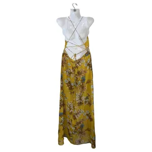 Essue Halter Floral Romper Maxi Dress Slit Large NWT Criss Cross Back Boho Chic thumbnail 2