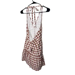 Free‎ People Cecil Mini Dress Brown Patina Combo Gingham Halter Size M thumbnail 4