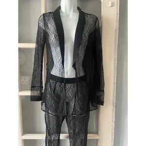 House Of CB London SHEER BLACK LACE TUXEDO AND TROUSERS TWO PIECE SET thumbnail 6
