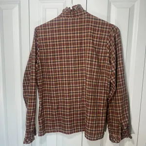 Plaid Ruffle Blouse Brown L Boho Prairie Cottagecore Fall Romantic Victorian Top thumbnail 5