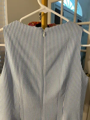 London Times Blue & White Striped Seersucker Dress with Crochet Panel thumbnail 7