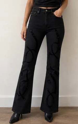 Lauren Ralph Lauren Belting High Rise Boot Cut Jeans Black Size 6 Equestrian thumbnail 1