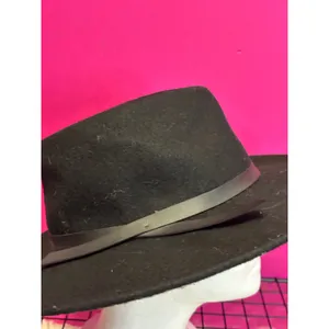 Universal Threads Black 100% Wool Wide Brim Fedora Hat with Band Detail thumbnail 4