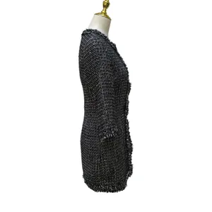 Zara‎ Tweed Mini Dress Size M Black Blue Gold Button Frayed Trim Classic Preppy thumbnail 6