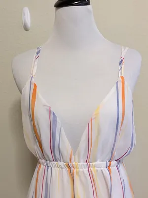 Charlotte Russe small White Striped Spaghetti Strap Ruffle Hem Maxi Dres thumbnail 7