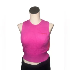 NWT adidas Fluffy Knitted Vest Fuzzy Soft Pink Red Small Semi Lucid Fuchsia thumbnail 14