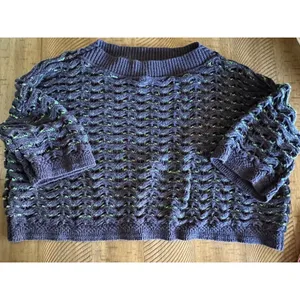 Maeve Anthropologie‎ Navy & Lime Green Open Knit Cropped Sweater - Size S thumbnail 2