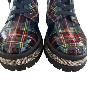 Jessica Simpson Ebrina Tartan Red Green Black Rhinestone Embellished Combat Boot thumbnail 6