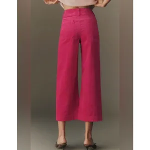 Anthropologie Maeve The Colette Corduroy‎ Ankle Cropped Wide Leg Pants Cream 27 thumbnail 2