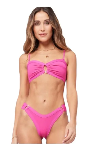 L*Space Anna Bitsy Cut Bougainvillea Pink Ribbed Bikini Bottom Women’s XS NWT thumbnail 1
