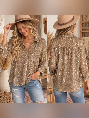 POL Gold Sequin Button-Down Shirt thumbnail 2