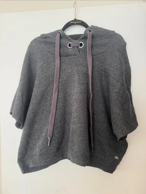 ALO Yoga Realm Charcoal Short-Sleeve Hoodie Pullover- Large thumbnail 6