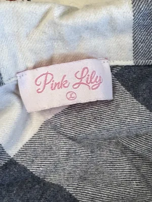 pink lily large womens Flannel Plaid grey white black pockets collared thumbnail 3