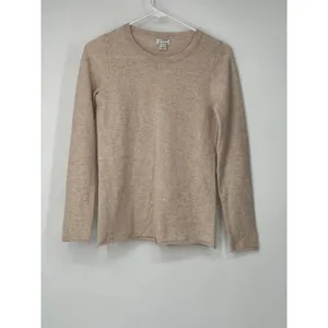 Xs J.Crew crewneck long-sleeve sweater 100% Cashmere Knit Beige Pullover Women's thumbnail 6