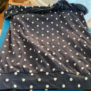 FINAL MARKDOWN Aeropostale Navy Blue Polka Dot Off-Shoulder Top medium thumbnail 1