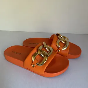 SODA Orange Slide Sandals with Gold Chain Women’s Size 6 thumbnail 5