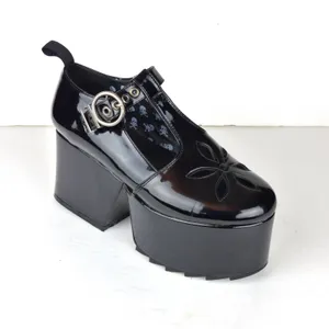 Lamoda Mary Jane Shoes Women 7 Black Patent Overthinking It Platform Cutout Goth thumbnail 2