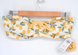NEW Hollister Swim Crochet Bandeau Bikini Top Lemon Print White Yellow L thumbnail 2
