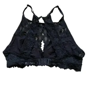 Jenny Jen Black Embroidered Floral Lace RACERBACK PADDED BRALETTE Spandex SZ L thumbnail 2