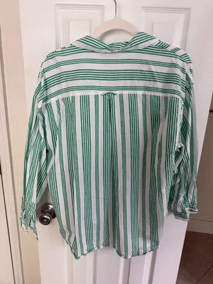 Old Navy Green Striped Boyfriend Shirt thumbnail 2