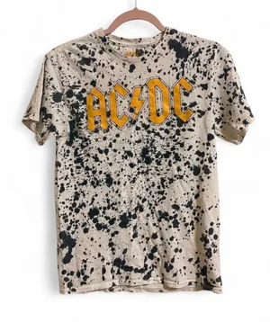 AC/DC White Tee with Yellow Logo and Black Splatter Sz S thumbnail 1
