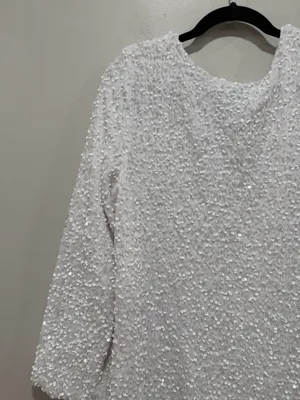 White Sequin Open Back Bow Detail Shift Dress Size Large thumbnail 3