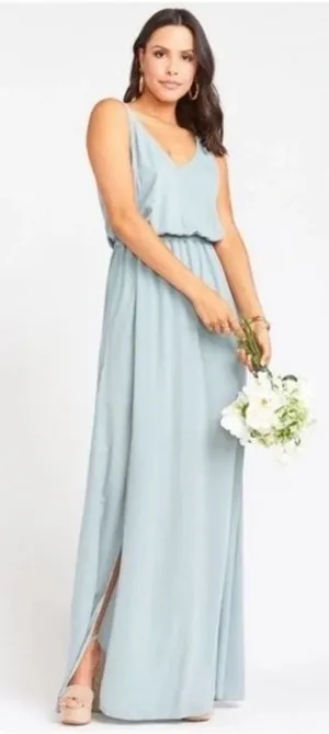 Show Me Your Mumu Kendall Maxi Dress in Silver Sage Crisp Bridal size XL NEW thumbnail 1