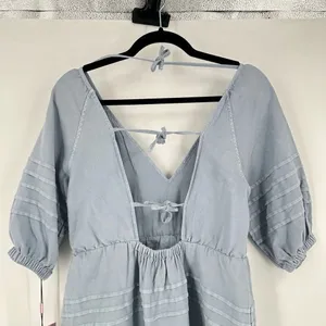 NWT Avec Les Filles‎ Women's Tie Back Puff Sleeve Babydoll Dress Blue Size Small thumbnail 10