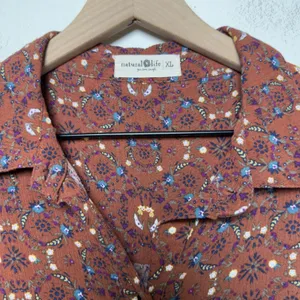 Natural Life Women Cece Button Down Top XL Brown Floral Boho Chic Cottage‎ thumbnail 3