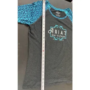 Ariat Women’s L Gray Blue Leopard Print 3/4 Sleeve Western Logo NWT Classic Fit thumbnail 7