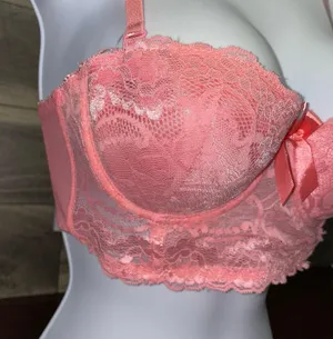 Black Fuchsia Peach Colored Lace Bra With 6 Rows Of Claps Size 34B thumbnail 2
